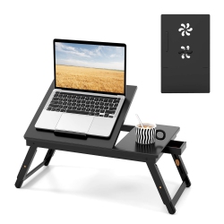 GYMAX Bamboo Laptop Desk Adjustable Folding Bed Tray W/ Drawer Heat Dissipation