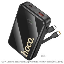 CSMART 20000 Mah External Battery Charger Portable Power Bank With USB-C Lightning Cables for Iphone Samsung Ipad Tablets