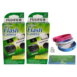 FUJIFILM Quicksnap Flash 400 Disposable 35MM Camera (2 Pack) Plus A Bonus Eco-Friendly Silicone Wrist Band And A Microfiber Cleaning Cloth