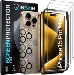 INSKIN Screen Protector for Iphone 15 Pro Max (6.7 Inch, 2023) - 3+3 Tempered Glass for Screen & Camera Lens, Auto-Align Installation, Ultra HD