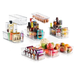 NUTRICHEF Set Of 8 Refrigerator Organizer Bins - 4 Wide And 4 Narrow Stackable Fridge Organizers for Freezer, Kitchen, Countertops, Cabinets