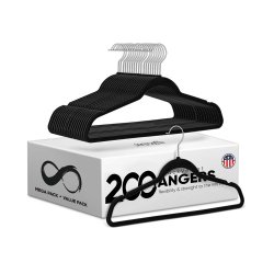 SERENELIFE 200 PCs. Of Velvet Non-Slip Hangers for Clothes - Heavy Duty Coat Hanger Set With 360° Swivel Hook (Black)