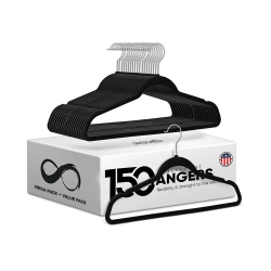 SERENELIFE 150 PCs. Of Velvet Non-Slip Hangers for Clothes - Heavy Duty Coat Hanger Set With 360° Swivel Hook (Black)