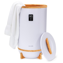 SERENELIFE Single Touch Blanket Warmer With Fragrant Disc Holder & Led Ring, Fits Two Large Bath Towels, Auto Shut-Off, Bamboo, Natural Finish