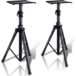 PYLE Dual Studio Monitor 2 Speaker Stand Mount Kit - Heavy Duty Tripod Pair And Height Adjustable From 34" to 53" W/metal Platform Base - Pstnd32