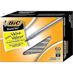 BIC Round Stic Extra Life Ballpoint Pens, Medium Point (1.0Mm), 60-Count Bulk Pack, #1 Selling Pen In Black