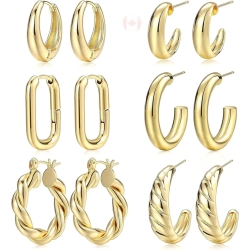 17 MILE Hoop Earrings Set for Women, 14K Plated Hypoallergenic Chunky Open Hoops Set for Gift In Gold