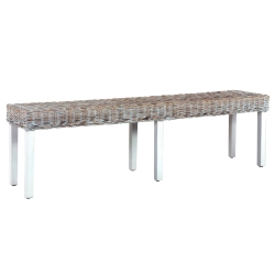 VIDAXL Bench 160 Cm Natural Kubu Rattan And Solid Mango Wood In White