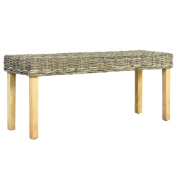 VIDAXL Bench 110 Cm Natural Kubu Rattan And Solid Wood In Mahogany