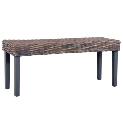 VIDAXL Bench 110 Cm Natural Kubu Rattan And Solid Mahogany Wood In Grey
