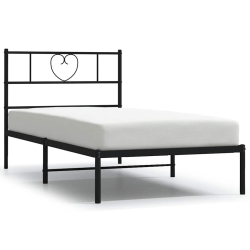 VIDAXL Twin Metal Bed Frame With Headboard, Sturdy Steel, Black, No Mattress