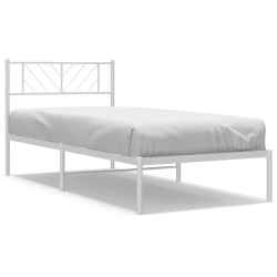 VIDAXL Twin Xl Metal Bed Frame With Headboard, Sturdy Steel, White, No Mattress
