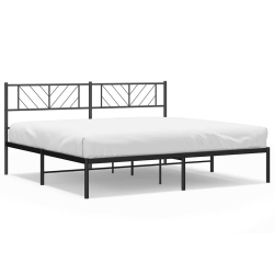 VIDAXL California King Metal Bed Frame With Headboard, Sturdy Steel, Black, No Mattress