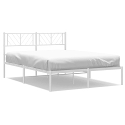 VIDAXL Queen Metal Bed Frame With Headboard, Sturdy Steel, White, No Mattress