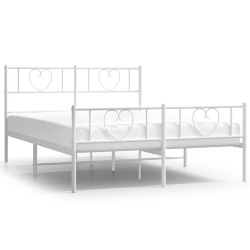 VIDAXL Queen Metal Bed Frame With Headboard & Footboard, Sturdy Steel, White, No Mattress