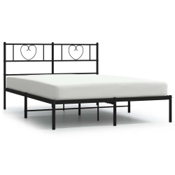 VIDAXL Queen Metal Bed Frame With Headboard, Sturdy Steel, Black, No Mattress