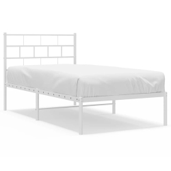 VIDAXL Metal Twin Xl Bed Frame With Headboard, Heavy-Duty, Under-Bed Storage, No Mattress In White