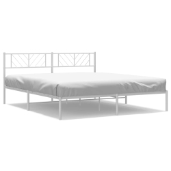 VIDAXL California King Metal Bed Frame With Headboard, Sturdy Steel, White, No Mattress