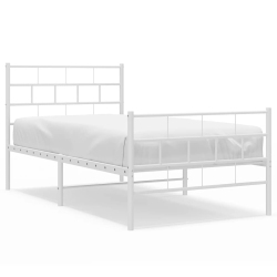 VIDAXL Metal Twin Xl Bed Frame With Headboard, Heavy-Duty, Under-Bed Storage, No Mattress In White