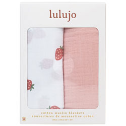 Lulujo Muslin Swaddles - 2 Pack - Strawberries/Ballet Slipper