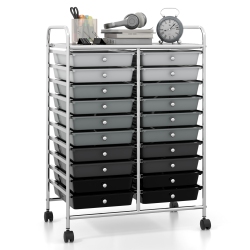 GYMAX Office Rolling Cart 20 Storage Drawers Scrapbook Paper Studio Organizer In Gray
