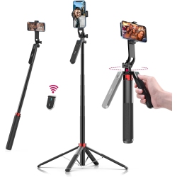 NONE Phone Tripod, 71" Selfie Stick Phone Vlog Tripod Stand Quadrapod \w All In 1 Phone Clip, Travel Tripod Phone Holder \w Rechargeable Remote For