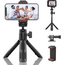 NONE Portable Vlog Phone Tripod Stand \w Phone Mount Gopro Adapter, M12 Extendable Selfie Stick for Gopro, Mini Hand Grip Compatible \w Gopro Hero
