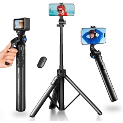 NONE 63” Selfie Stick Tripod \w Wireless Remote, Phone Tripod Portable Travel Tripod Stand Compatible \w Iphone 15 Android For