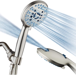 NONE High Pressure 8-Mode Handheld Shower Head - Anti-Clog Nozzles, Built-In Power Wash to Clean Tub, Tile & Pets, Stainless Steel Hose 6 Ft., Wall &