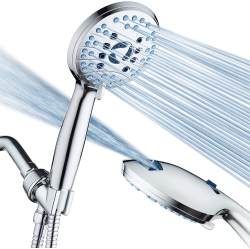 NONE High Pressure 8-Mode Handheld Shower Head - Anti-Clog Nozzles, Built-In Power Wash to Clean Tub, Tile & Pets, Stainless Steel Hose 6 Ft, Wall &