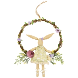 NORTHLIGHT Girl Bunny Artificial Floral Easter Wreath - 10" - In Green