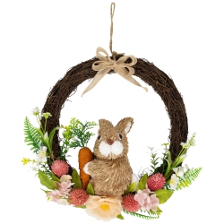 NORTHLIGHT Floral Grapevine Spring Easter Wreath With Rabbit - 12