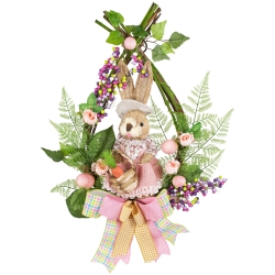 NORTHLIGHT Flower Bunny Moss Vines Teardrop Easter Wreath - 22" - - Unlit In Pink