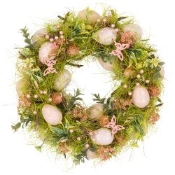 NORTHLIGHT Easter Eggs With Butterflies Artificial Spring Wreath - 13" - And Pink In Green