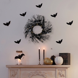 NORTHLIGHT Black Halloween Twig Wreath With Bats And Warm Lights, 22-Inch In White