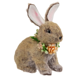 NORTHLIGHT Plush Rabbit With Flower Wreath Easter Figurine - 8.5