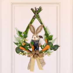 NORTHLIGHT Farmer Bunny Moss Vines Teardrop Easter Wreath - 22" - Green And - Unlit In Orange