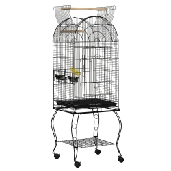 PAWHUT 60" Bird Cage With Openable Top, Large Parrot Cage With Rolling Stand, Wheels, Removable Tray, Bowls, Storage Shelf for Cockatie, Sun Conure