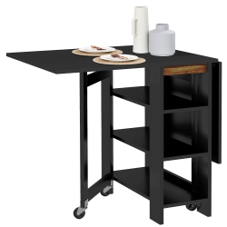 HOMCOM Folding Dining Table, Drop Leaf Table for Small Spaces, Foldable Table With Storage Shelves for Kitchen, Dining Room In Black