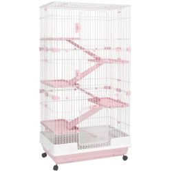 PAWHUT 63"h Guinea Pig Cage, 6-Level Rabbit Cage for Ferret, Chinchilla, Hedghog, Bunny, Small Animal Habitat With Wheels, Slide-Out Tray, Ramp