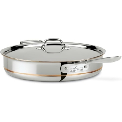 ALL-CLAD 6406 Ss Copper Core 5-Ply Bonded Dishwasher Safe Saute Pan With Lid/cookware, 6-Quart In Silver