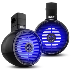 PYLE 6.5" Marine Wakeboard Water Resistant Speaker - Single 2-Way Mini Box Speaker System With Built-In Led Lights In Black