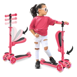 HURTLE Scootkid 3-Wheel Kids Scooter - Child & Toddler Toy Scooter With Built-In Led Wheel Lights, Fold-Out Comfort Seat (Ages 1+) (Watermelon)