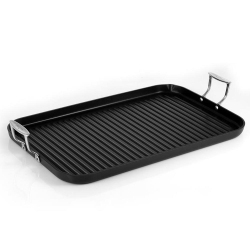 NUTRICHEF Hard-Anodized Nonstick Grill & Griddle - Dishwasher Safe Nonstick Double Burner Grill Cookware, 20’’ X 13’’ -Inches