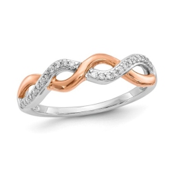 GEM AND HARMONY 1/8 Carat (Ctw) Diamond Wedding Ring Twist Band In 10K Rose And Gold (Size 7) In White