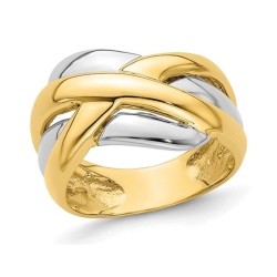 GEM AND HARMONY 14K And White Gold Polished Cross-Cross Ring In Yellow