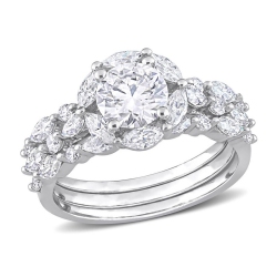 GEM AND HARMONY 2.95 Carat (Ctw) Synthetic Moissanite Floral Bridal Engagement Wedding Ring Set In Sterling In Silver