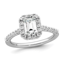 GEM AND HARMONY 1.44 Carat (Ctw Vs2, G-H) Emerald-Cut Certified Lab-Grown Diamond Halo Engagement Ring 14K Gold In White