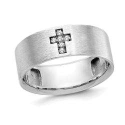 GEM AND HARMONY Mens Cross Ring In 14K Gold With Lab-Grown Diamond Accents In White