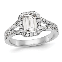 GEM AND HARMONY 1.44 Carat (Ctw Vs2, G-H) Emerald-Cut Certified Lab-Grown Diamond Halo Engagement Ring 14K Gold In White